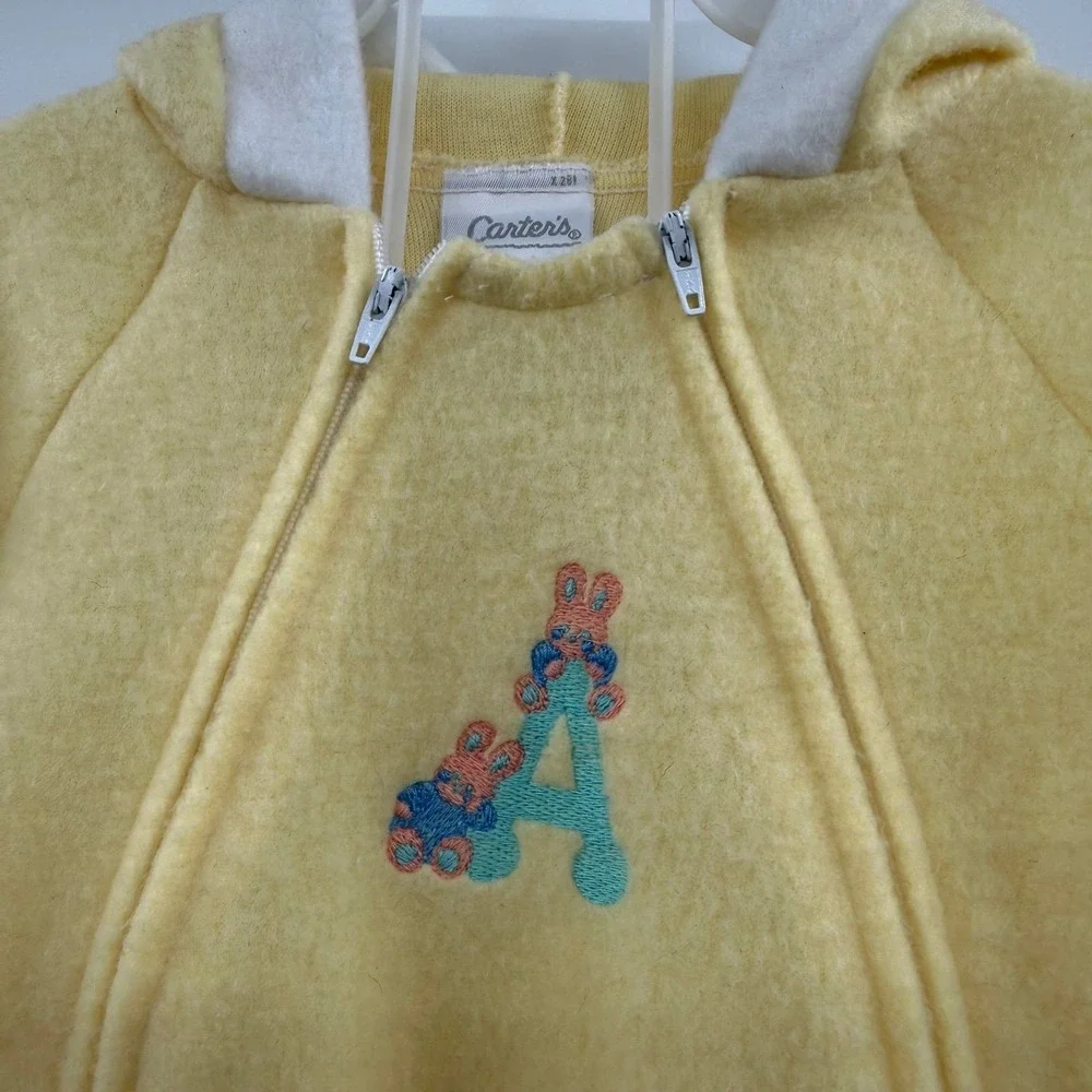 Baby vintage carters one piece sleeper mittens size 0-6 months bunnies yellow